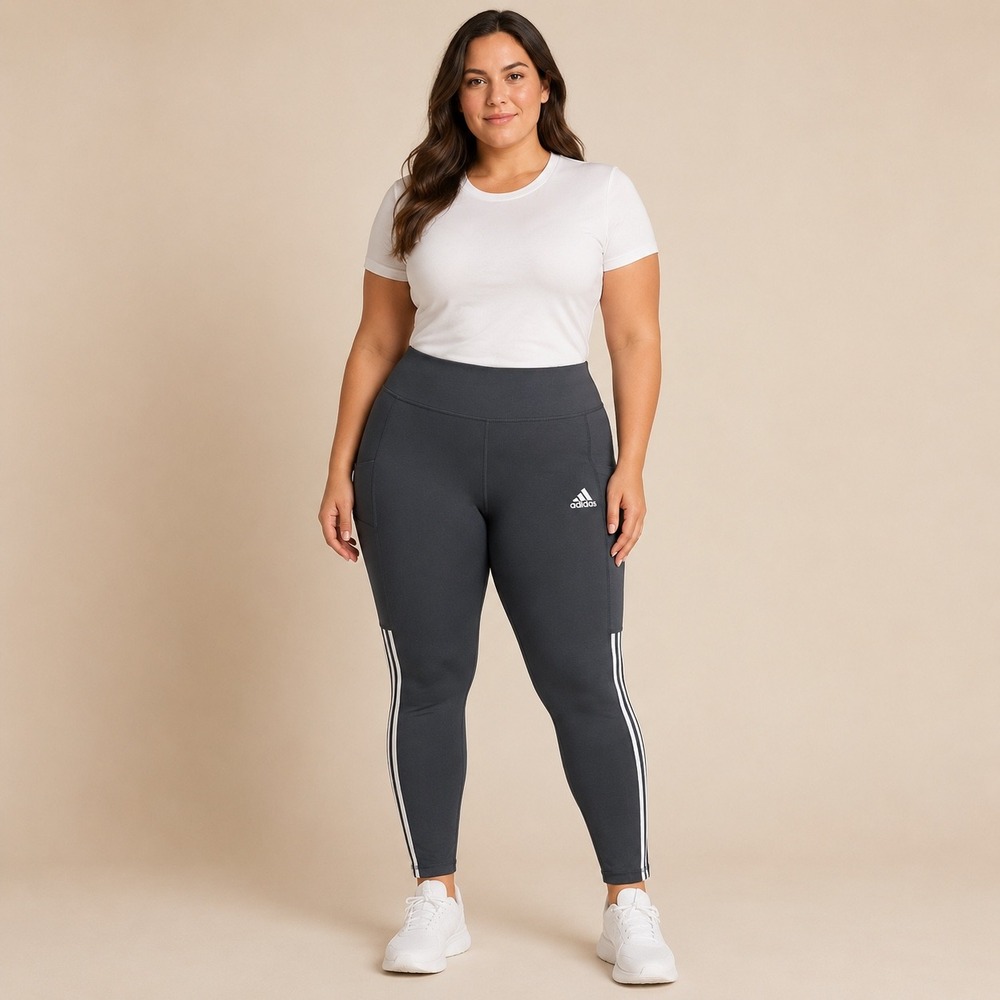 Adidas Leggings Women XL Grey AEROREADY 3-Stripe High Rise Tights Pocket
